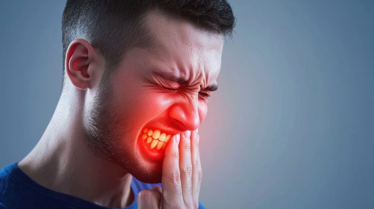 Man holding his jaw in pain, showing signs of a dental emergency.