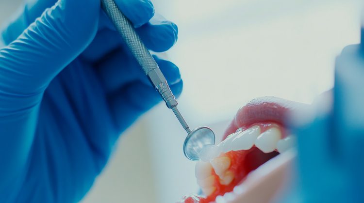 Fluoride treatment being done on a patient's teeth.